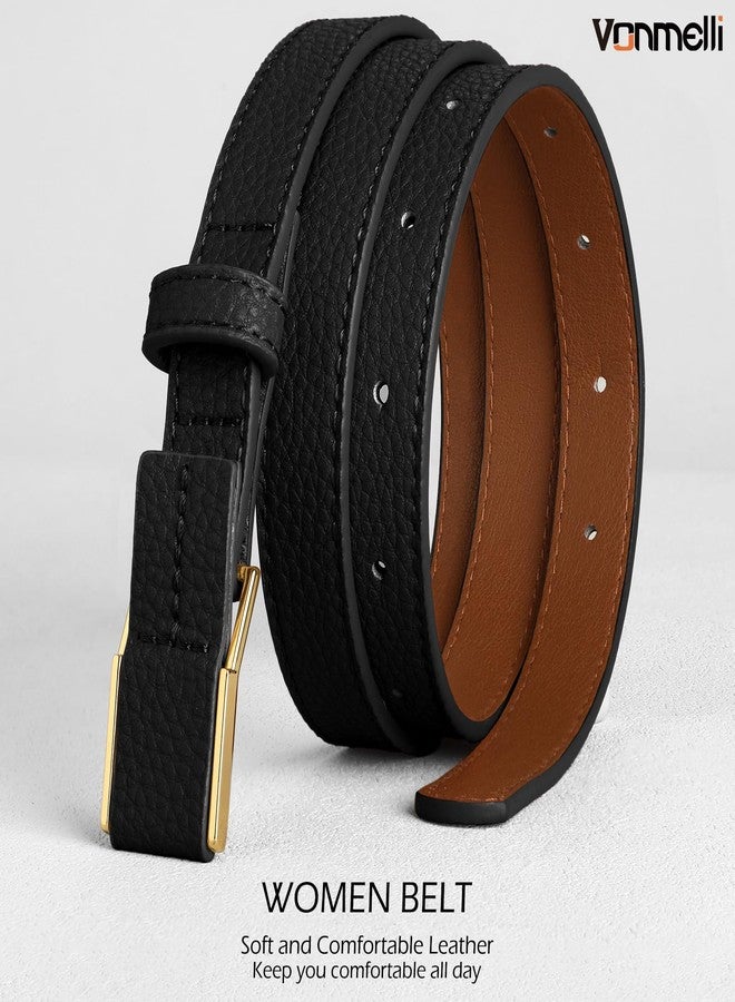 VONMELLI Skinny Leather Belt for Women Ladies Black Thin Waist Belts for Fashion Dress Jeans Pants, S - Image 2